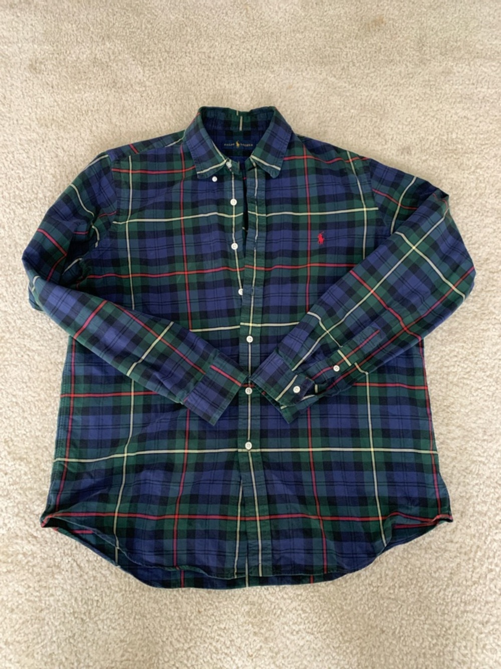 Ralph Lauren Navy, Green & Red Plaid Button-Down Shirt